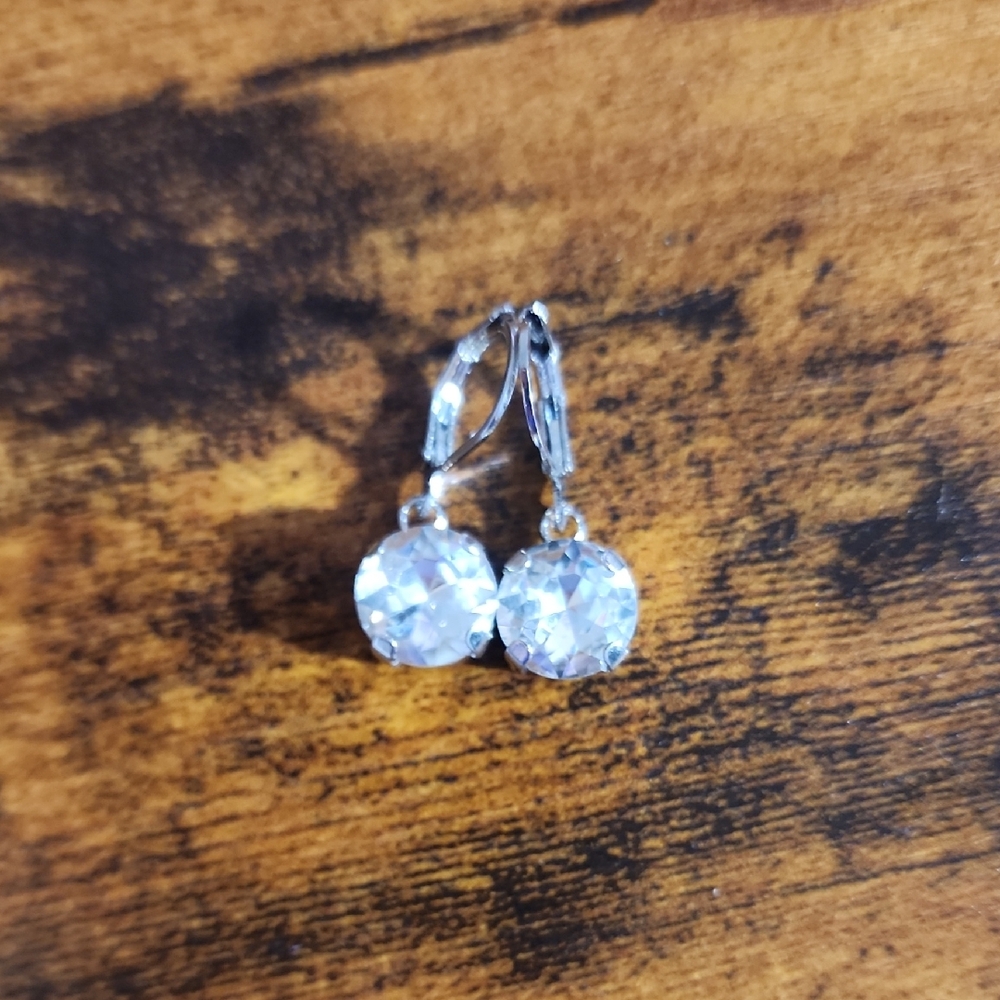 Rhinestone Inlaid Copper Jewerly Elegant Design Dangle Silver Crystal Earrings